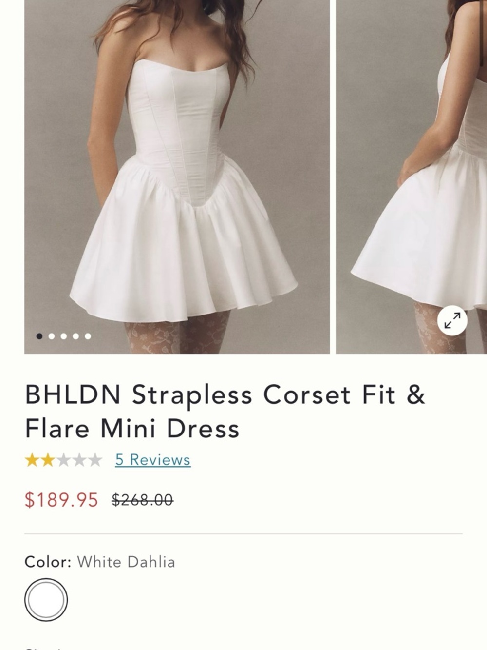 Anthro/BHLDN Strapless Corset Mini Dress for Brides - Picture 4 of 5